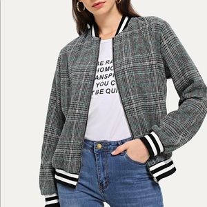 Varsity striped plaid jacket